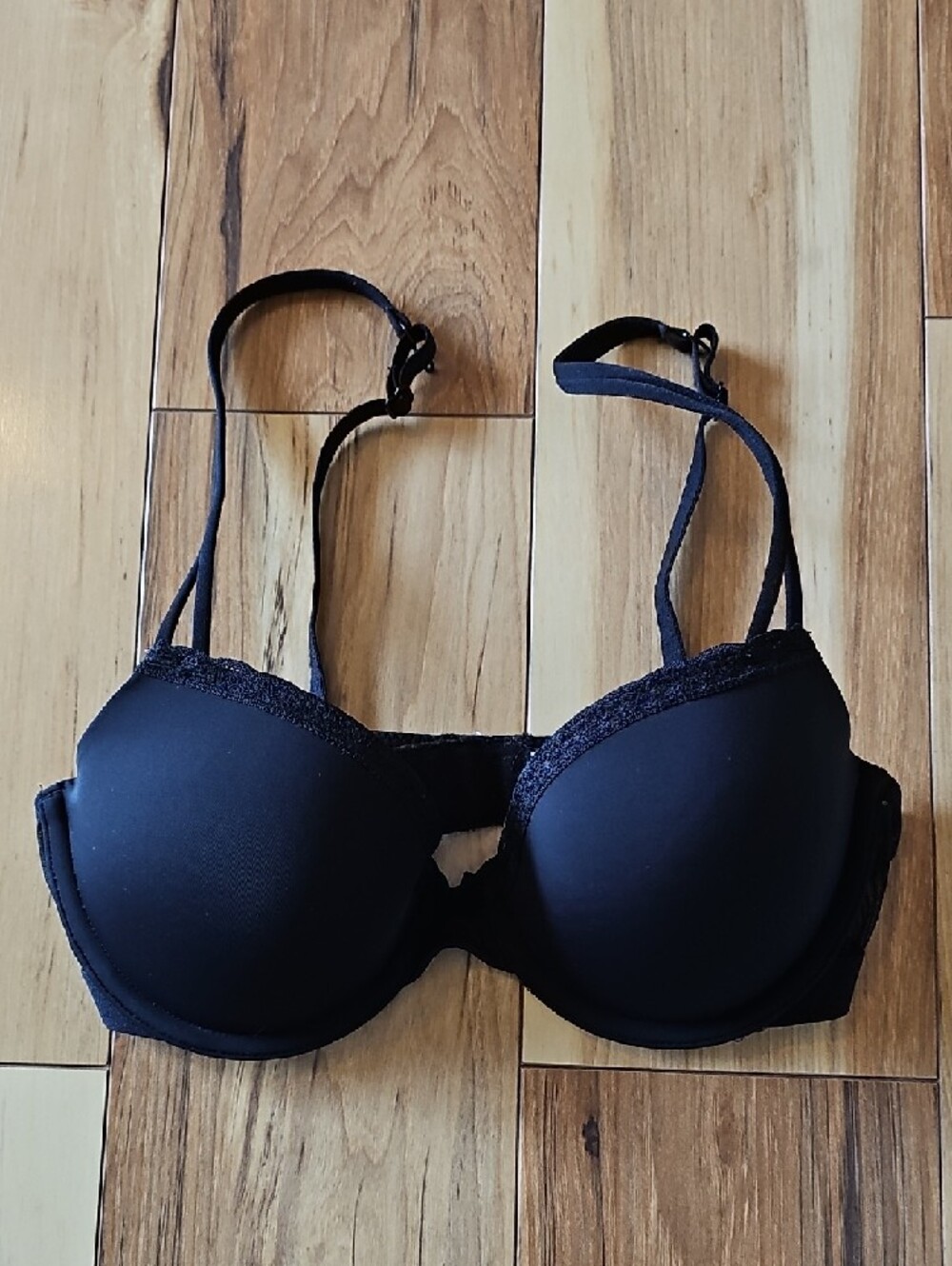 VS AERIE 32C Black Lace-Trim Push-Up Bra